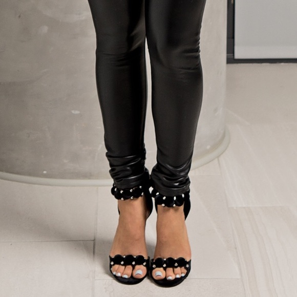 Black Velvet Pom Pom Heels - Picture 4 of 4